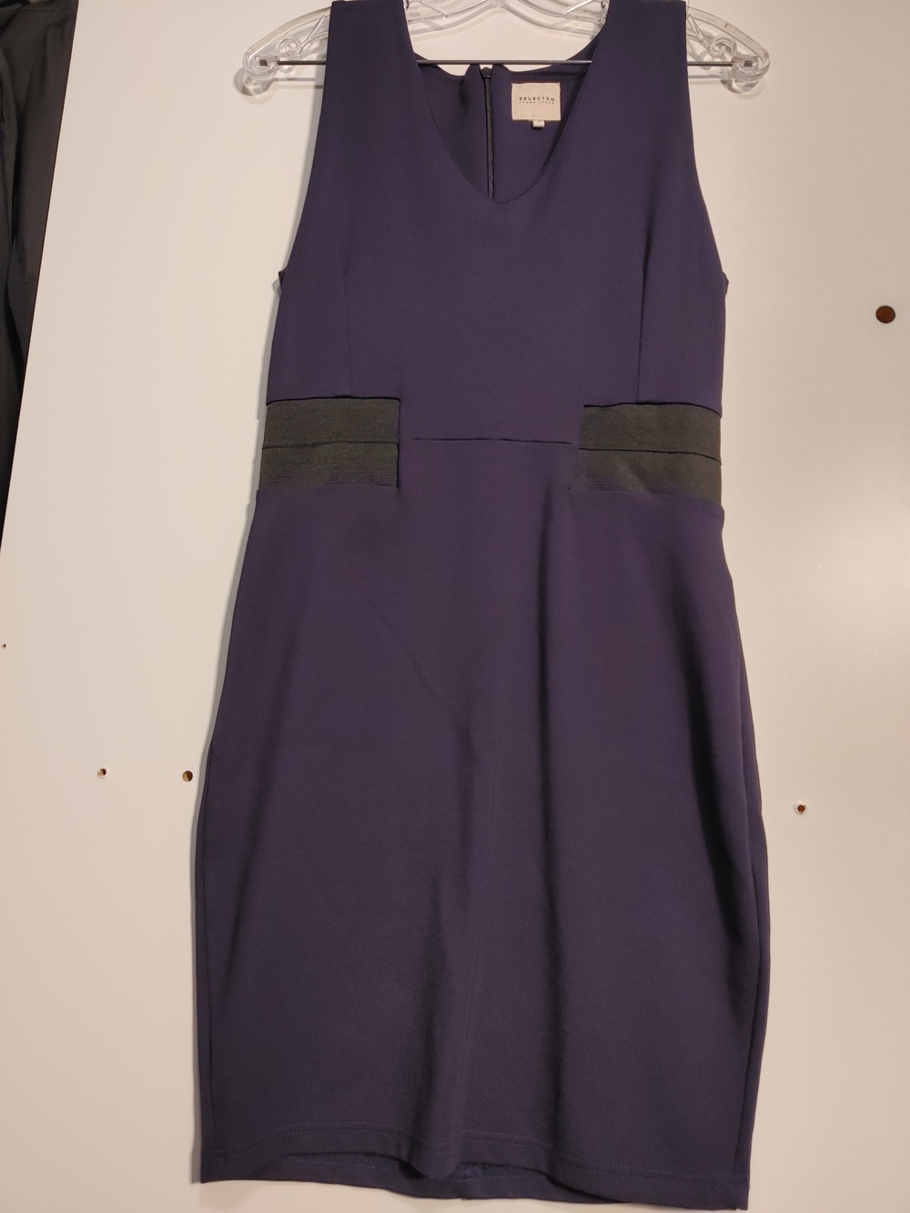 Sleeveless Navy Mini Dress with Black Waist Accents